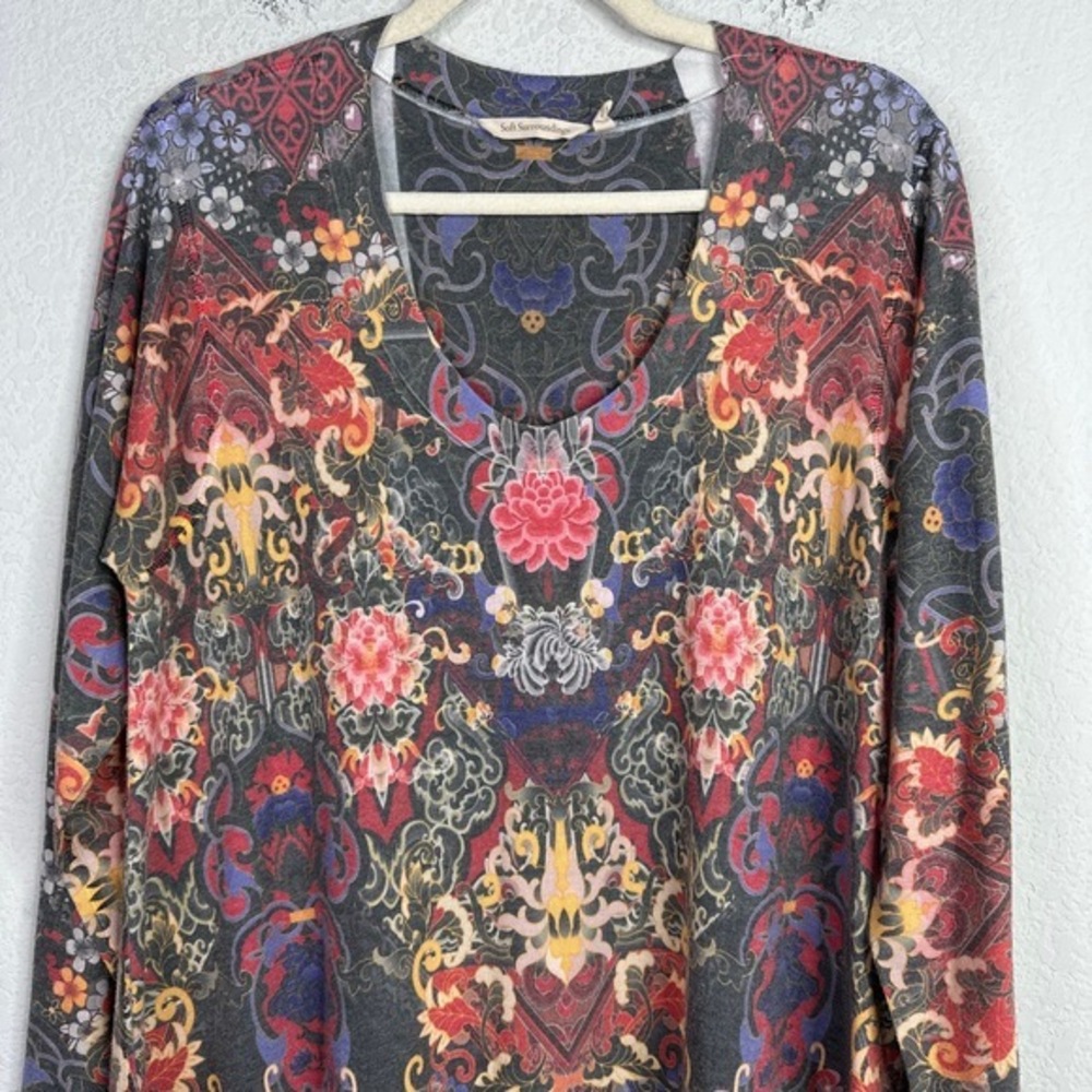 Soft Surroundings Shirt Womens Large Floral Long Sleeve Asymmetrical Boho‎ Tunic - Picture 3 of 6